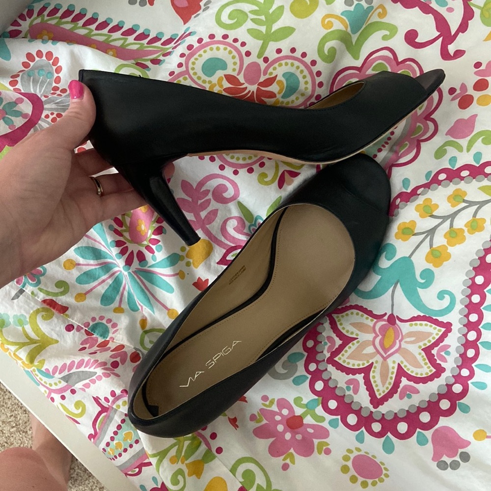 Via Spiga black peep toe heels